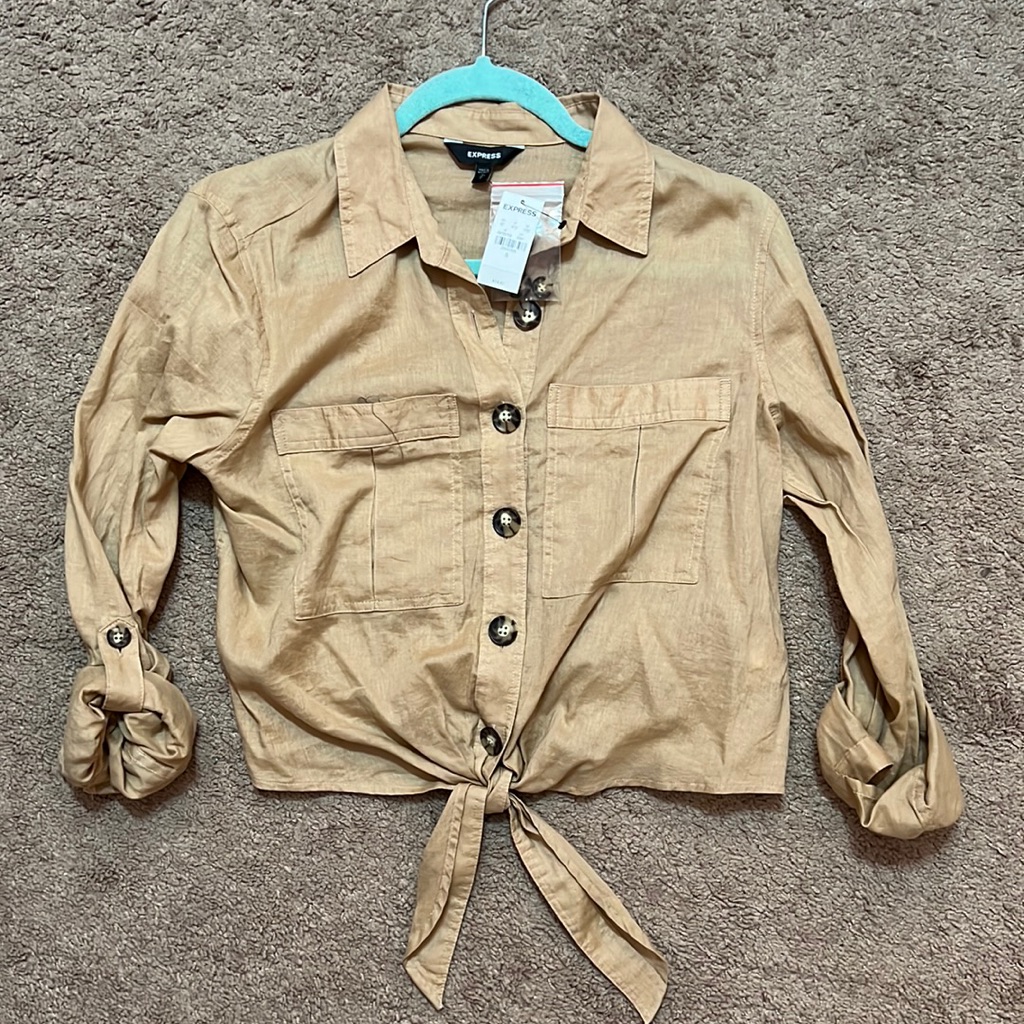 Express Button Down Beige Blouse